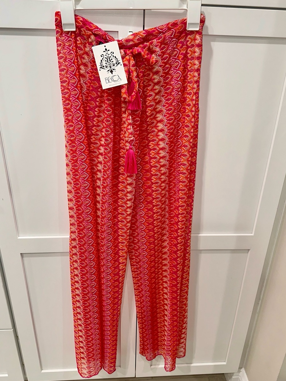BECCA by Rebecca Virtue NWT Crochet Lace Wide Leg, slits Swim Cover Up Pants M